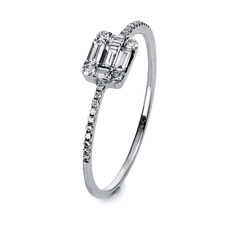 Ring 18 kt WG, 5 Bag. 0,17 ct, TW-si, 26 Brill. 0,10 ct, TW-si