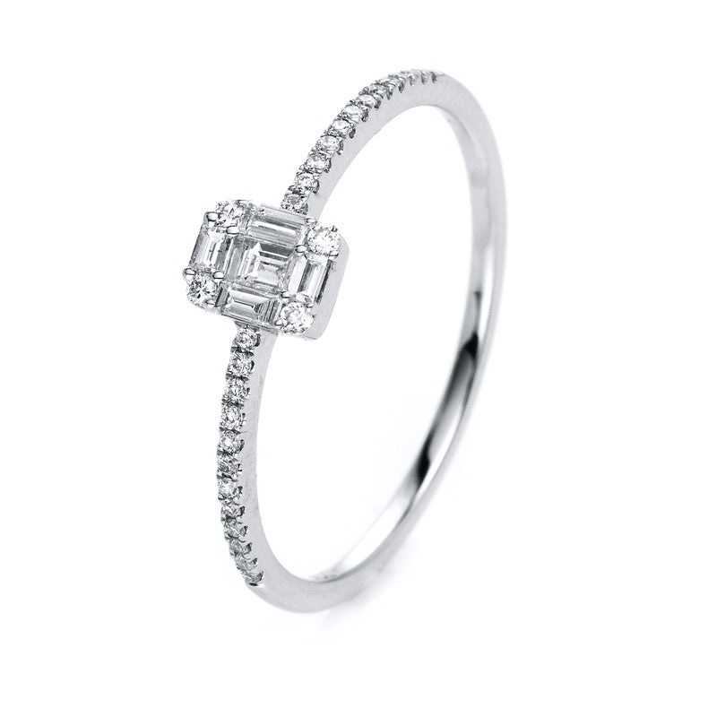 Ring 18 kt WG, 5 Bag. 0,11 ct, TW-si, 28 Bag. 0,09 ct, TW-si