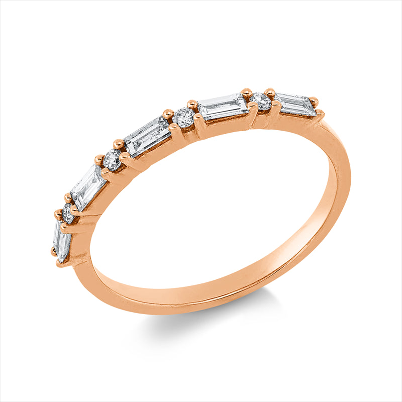 Ring 18 kt RG, 5 Bag. 0,26 ct, W-si, 4 Brill. 0,06 ct, W-pi