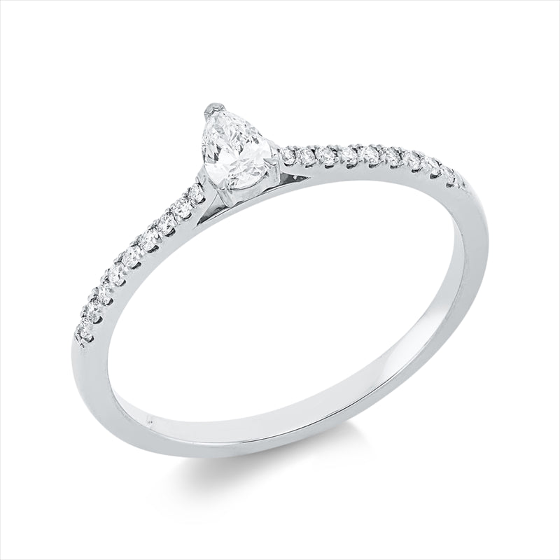 Ring 18 kt WG, 1 Tropfen 0,15 ct, TW-si, 18 Brill. 0,09 ct, TW-si