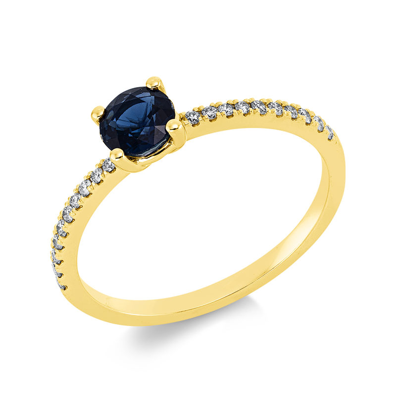 Ring 18 kt GG, 20 Brill. 0,13 ct, TW-si, 1 Saphir 0,69 ct blau