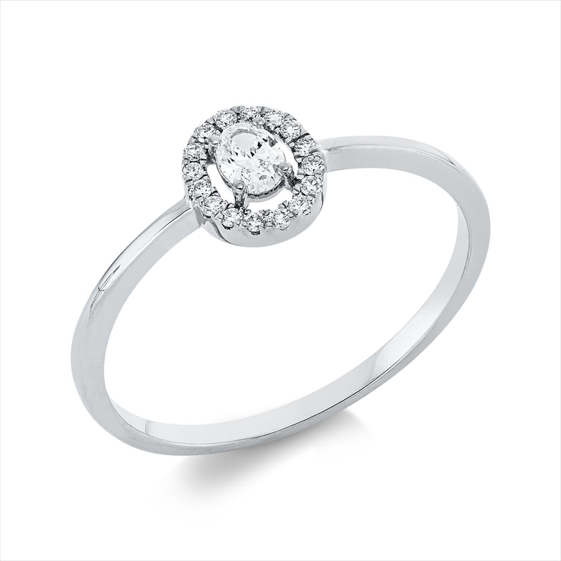 Ring 18 kt WG, 1 Oval 0,11 ct, TW-si, 16 Brill. 0,06 ct, TW-si