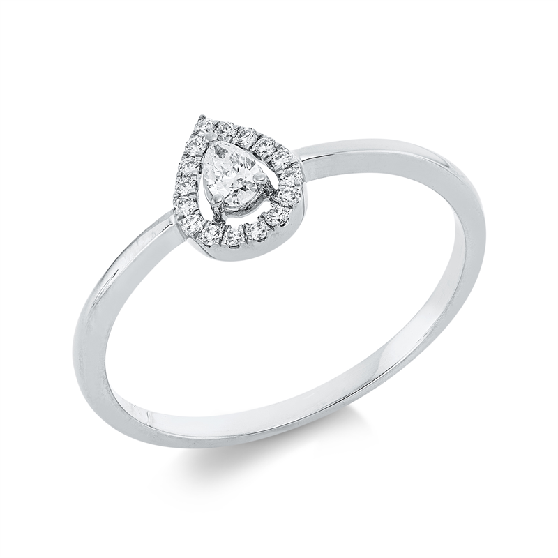 Ring 18 kt WG, 1 Tropfen 0,08 ct, TW-si, 16 Brill. 0,06 ct, TW-si