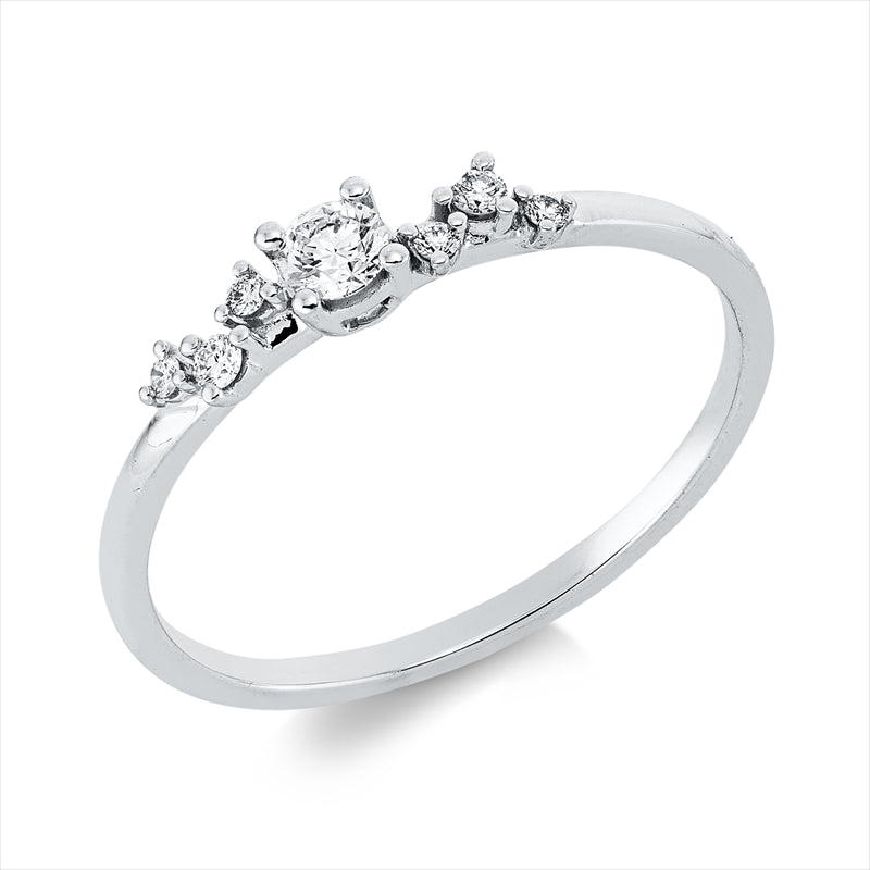 Ring 18 kt WG, 1 Brill. 0,10 ct, TW-si, 6 Brill. 0,05 ct, TW-si