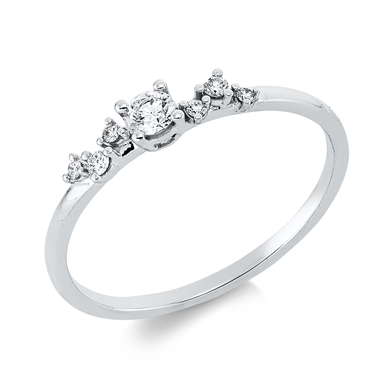 Ring 18 kt WG, 1 Brill. 0,10 ct, TW-si, 6 Brill. 0,05 ct, TW-si