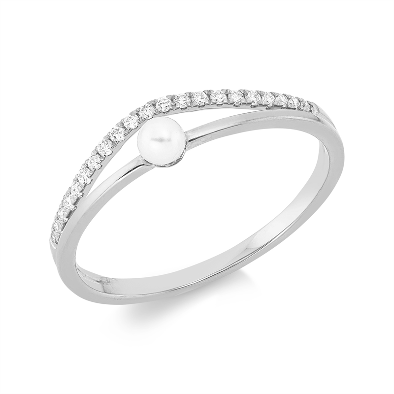 Ring 18 kt WG, 21 Brill. 0,10 ct, TW-si, 1 SW weiß 3 mm