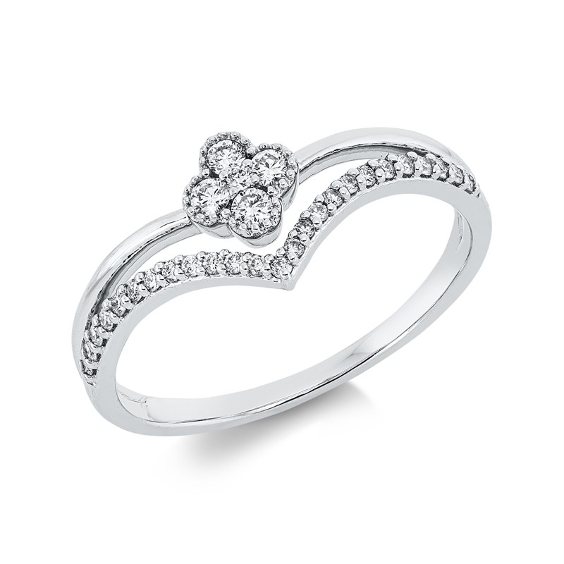 Ring 18 kt WG, 4 Brill. 0,09 ct, TW-si, 26 Brill. 0,11 ct, TW-si