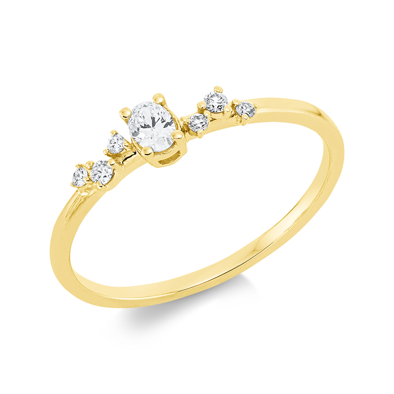 Ring 18 kt GG, 1 Oval 0,11 ct, TW-si, 6 Brill. 0,05 ct, TW-si