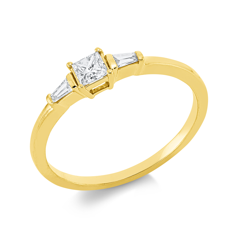 Ring 18 kt GG, 1 Princ. 0,19 ct, TW-si, 2 Trap. 0,07 ct, TW-si