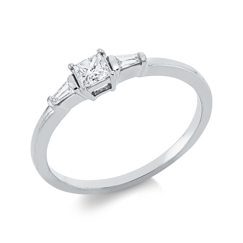 Ring 18 kt WG, 1 Princ. 0,19 ct, TW-si, 2 Trap. 0,06 ct, TW-si