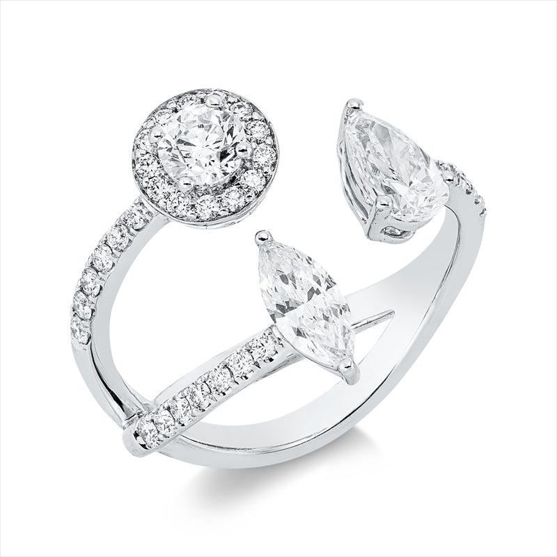 Ring 18 kt WG, 2 Fant-Schl. 0,65 ct, F-vsi/si, 33 Brill. 0,51 ct, F-vsi/si