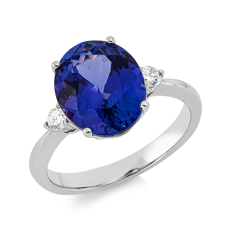 Ring 18 kt WG, 2 Brill. 0,17 ct, TW-si, 1 Tansanit 4,95 ct blau