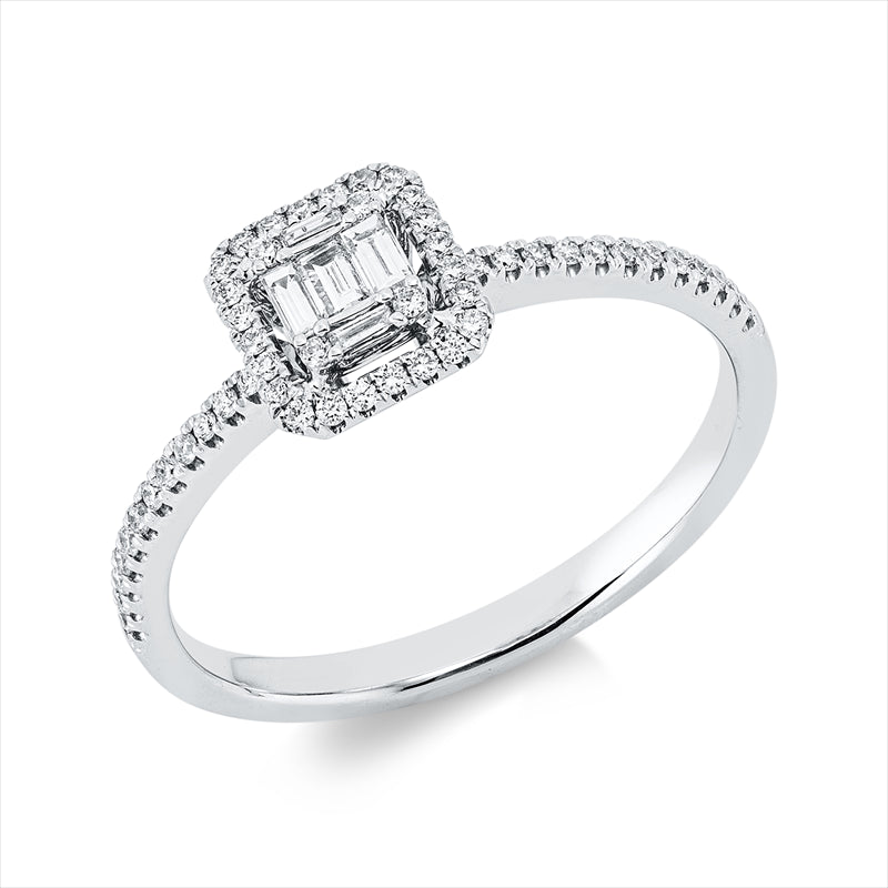 Ring 18 kt WG, 5 Bag. 0,09 ct, TW-vsi, 52 Brill. 0,16 ct, TW-si