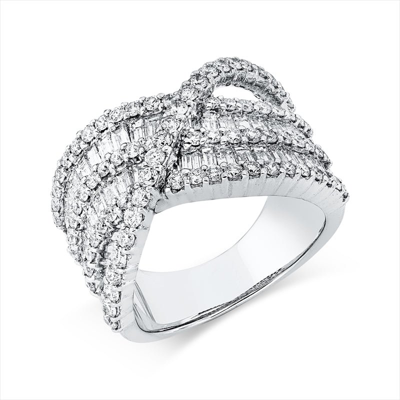 Ring 18 kt WG, 43 Bag. 1,49 ct, TW-vsi, 83 Brill. 1,24 ct, TW-vsi