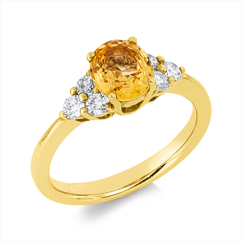 Ring 18 kt GG, 6 Brill. 0,36 ct, TW-vsi, 1 Saphir 1,33 ct gelb