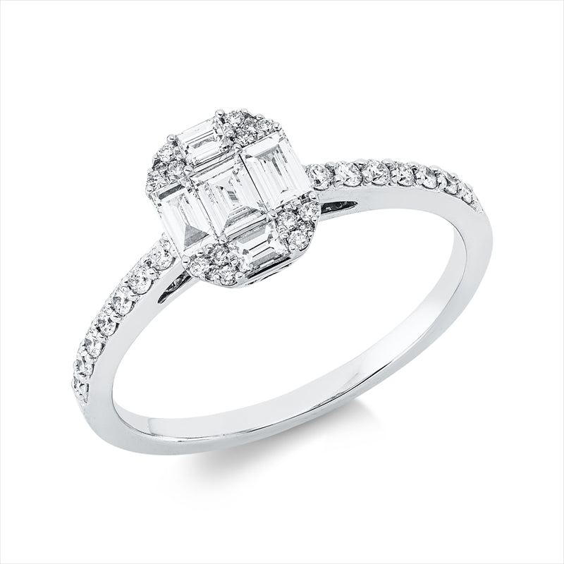 Ring 18 kt WG, 5 Bag. 0,31 ct, TW-vsi, 30 Brill. 0,19 ct, TW-si