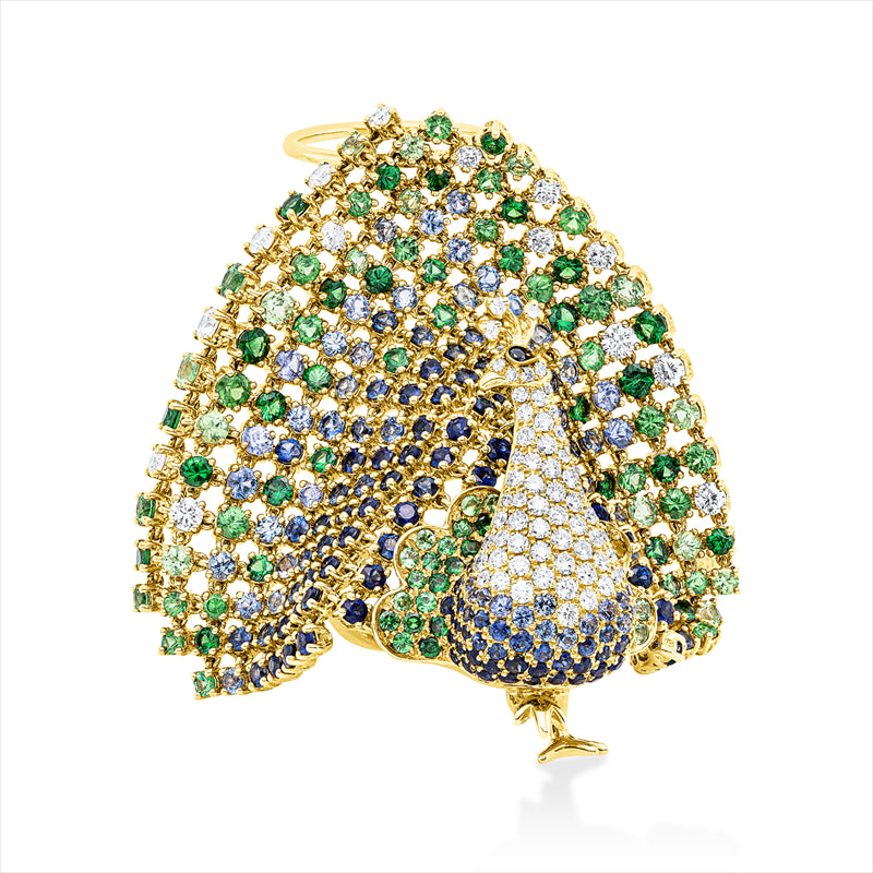 Ring 18 kt GG, 86 Brill. 1,92 ct, TW-vsi/si, 1 Brill. 0,01 ct, schwarz, 321 Farbsteine 4,82 ct fancy