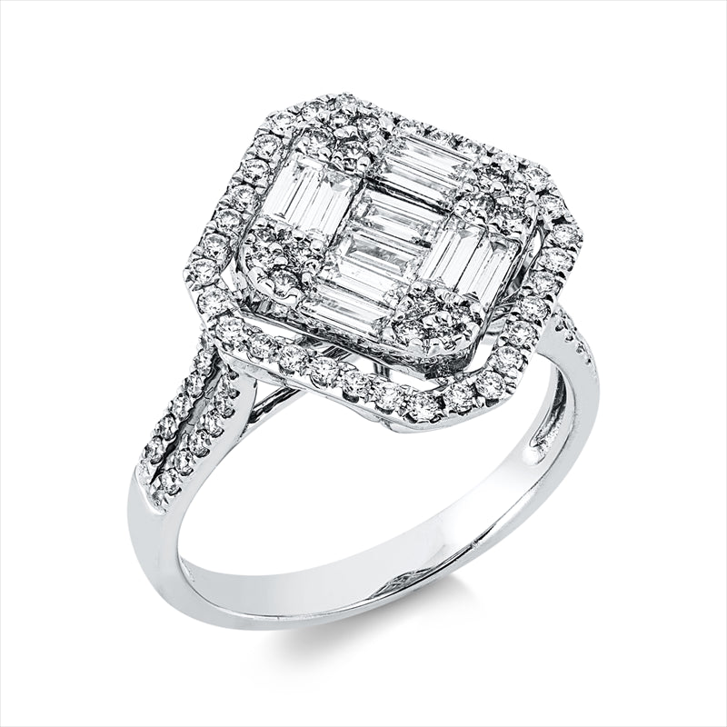 Ring 18 kt WG, 10 Bag. 0,53 ct, TW-vsi, 76 Brill. 0,51 ct, TW-vsi