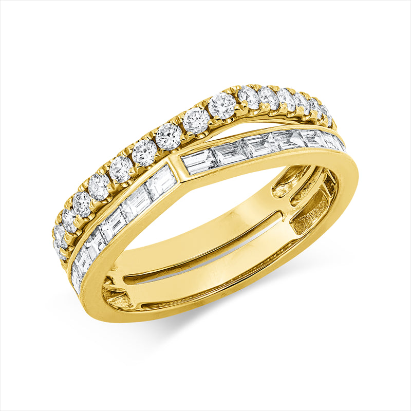 Ring 18 kt GG, 16 Bag. 0,56 ct, TW-si, 20 Brill. 0,43 ct, TW-si