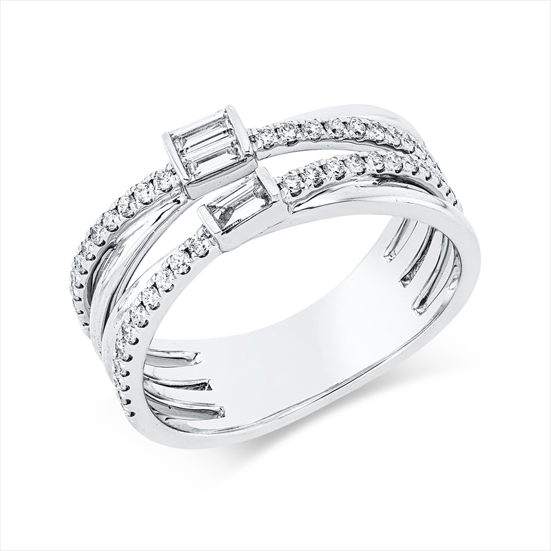 Ring 18 kt WG, 3 Bag. 0,14 ct, TW-si, 44 Brill. 0,27 ct, TW-si