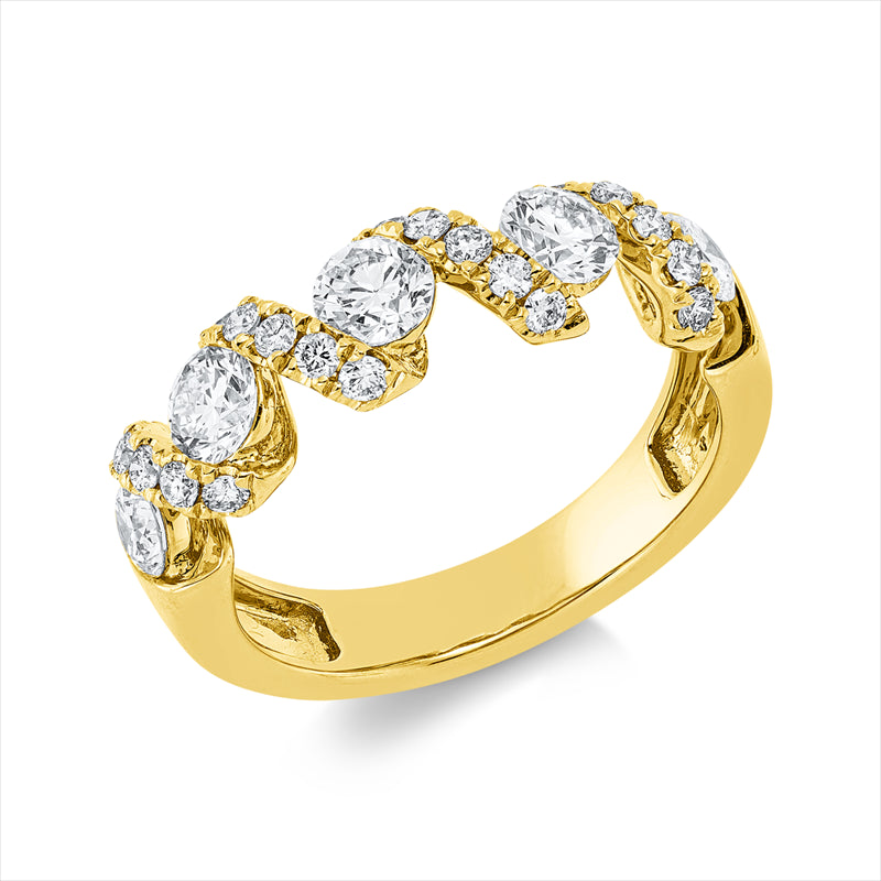 Ring 18 kt GG, 2 Brill. 0,30 ct, TW-si, 3 Brill. 0,69 ct, TW-si, 20 Brill. 0,28 ct, TW-si