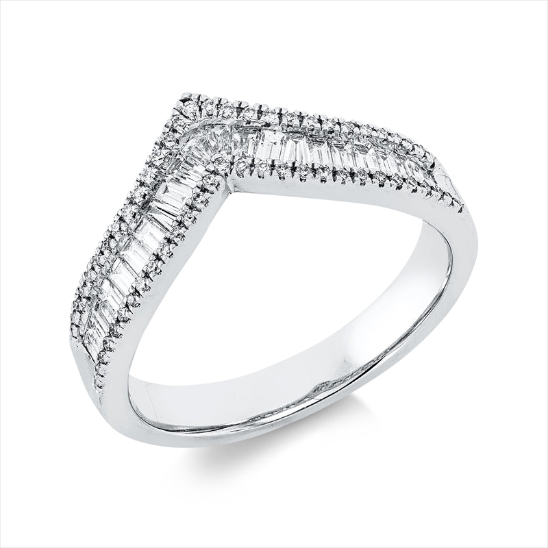 Ring 18 kt WG, 22 Trap. 0,51 ct, TW-vsi/si, 59 Brill. 0,13 ct, TW-si