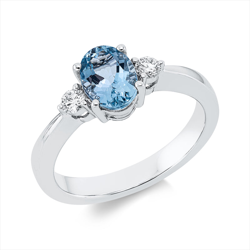 Ring 18 kt WG, 2 Brill. 0,15 ct, TW-vsi, 1 Aquamarin 1,06 ct