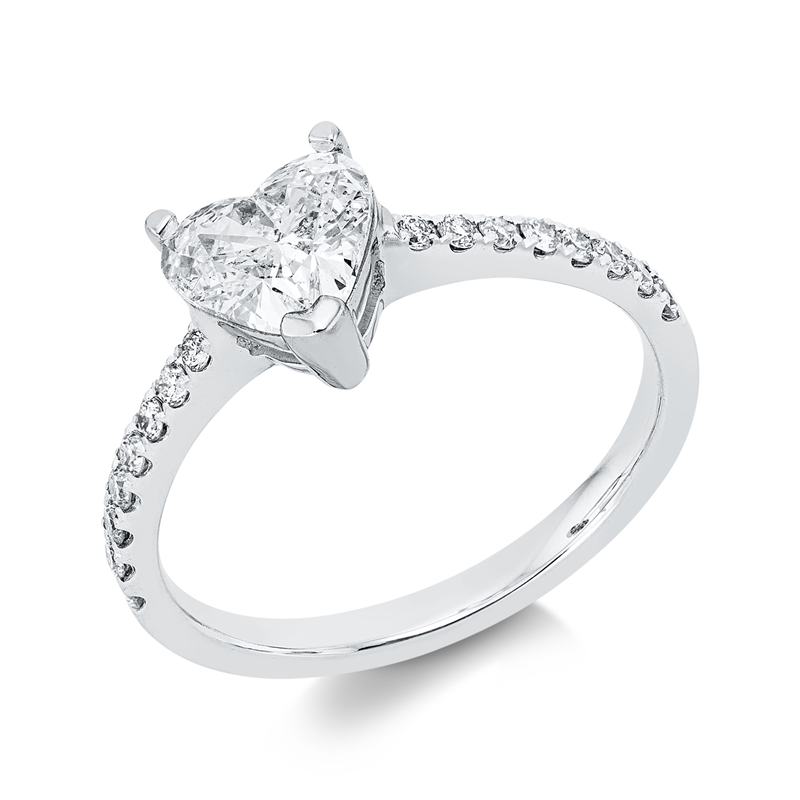 Ring 18 kt WG, GIA 7236526619, 1 Herzschl. 0,75 ct, W-si2, 16 Brill. 0,18 ct, F-si