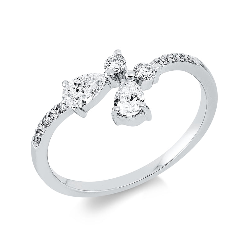 Ring 18 kt WG, 2 Tropfen 0,35 ct, TW-si, 12 Brill. 0,14 ct, TW-si