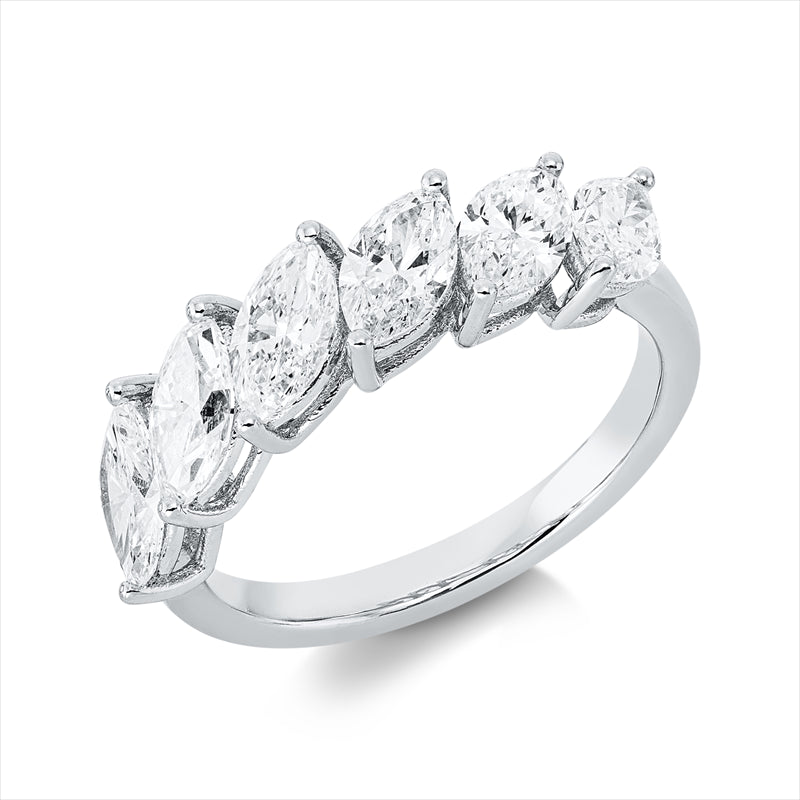Ring 18 kt WG, 6 Nav. 1,99 ct, TW-si