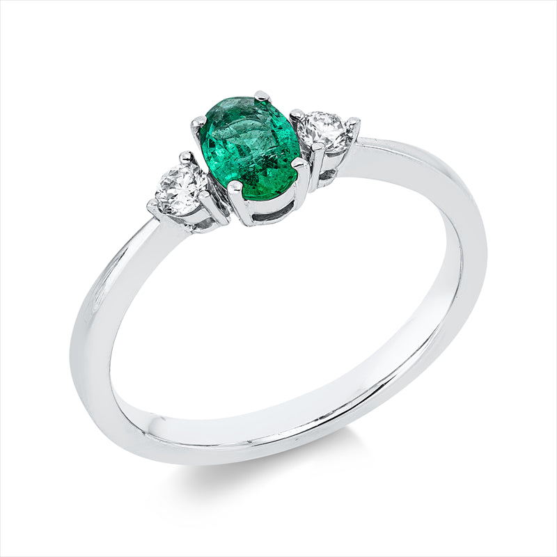 Ring 18 kt WG, 2 Brill. 0,13 ct, TW-si, 1 Smaragd 0,35 ct grün