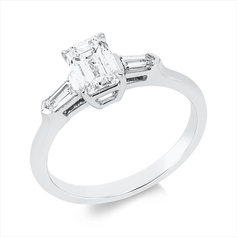 Ring 18 kt WG, IGI 705512055, 1 Sm.schliff 1,01 ct, D-vs1, 2 Lab. Fant-Schl 0,25 ct, F-vsi