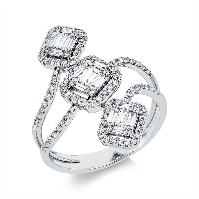 Ring 18 kt WG, 15 Bag. 0,35 ct, TW-vsi, 104 Brill. 0,41 ct, TW-si