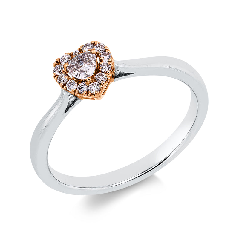 Ring 18 kt WG+RG, 1 Triangel 0,10 ct, pink, 12 Brill. 0,08 ct, pink