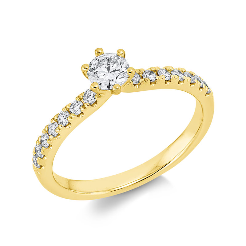 Ring 14 kt GG, GIA2116402620, 1 Brill. 0,30 ct, F-si, 14 Brill. 0,25 ct, TW-si