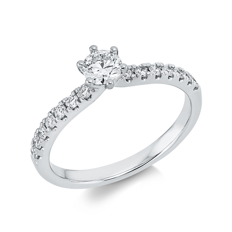 Ring 14 kt WG, GIA3345952288, 1 Brill. 0,31 ct, F-si, 14 Brill. 0,25 ct, TW-si