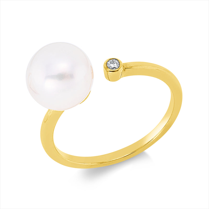 Ring 18 kt GG, 1 Brill. 0,03 ct, TW-pi, 1 SW weiß 8,5 mm