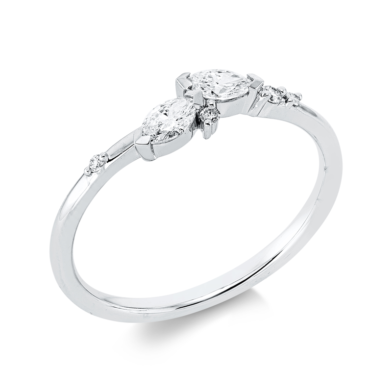 Ring 18 kt WG, 2 Nav. 0,21 ct, TW-si, 4 Brill. 0,03 ct, TW-si