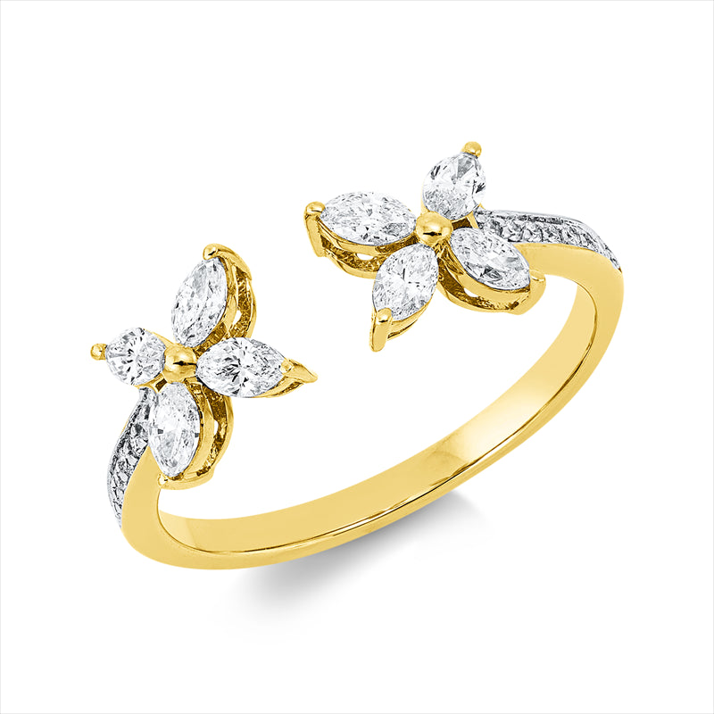 Ring 18 kt GG+WG, 8 Nav. 0,46 ct, TW-vsi, 16 Brill. 0,06 ct, TW-si