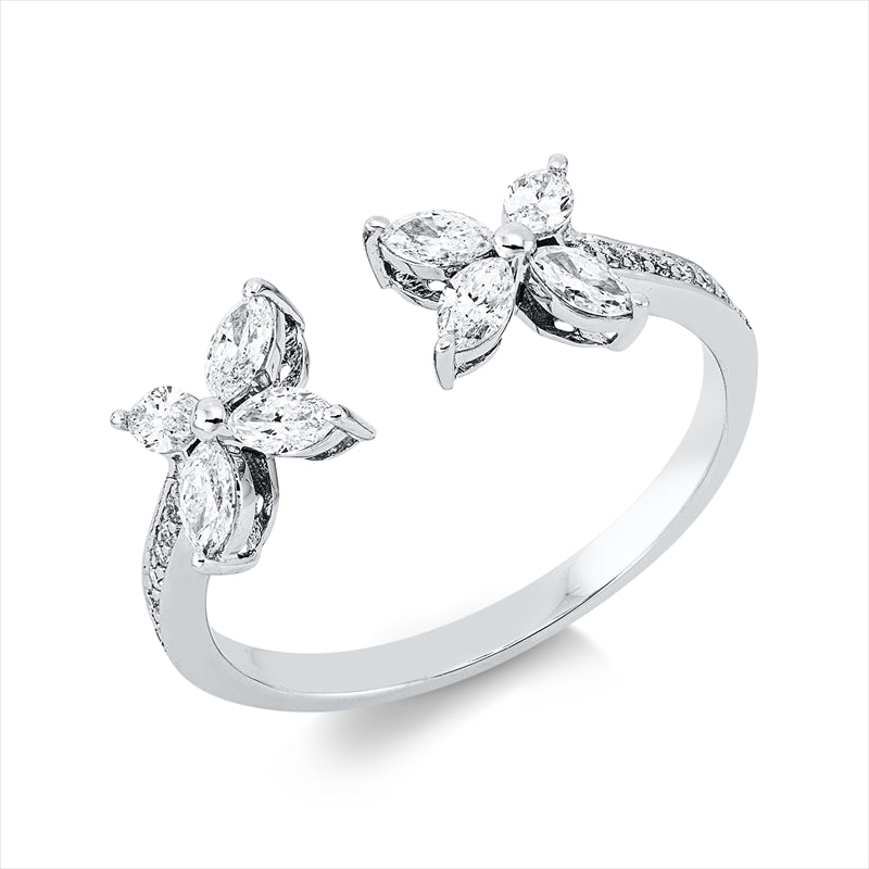 Ring 18 kt WG, 8 Nav. 0,46 ct, TW-vsi, 16 Brill. 0,06 ct, TW-si