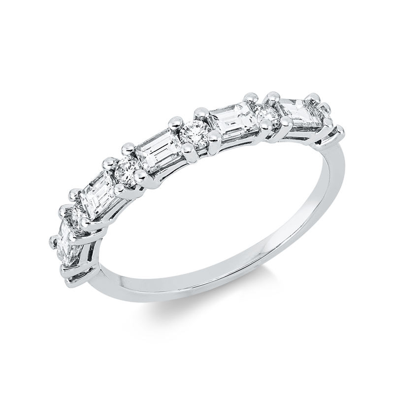 Ring 18 kt WG, 5 Bag. 0,54 ct, TW-vsi, 6 Brill. 0,23 ct, TW-si