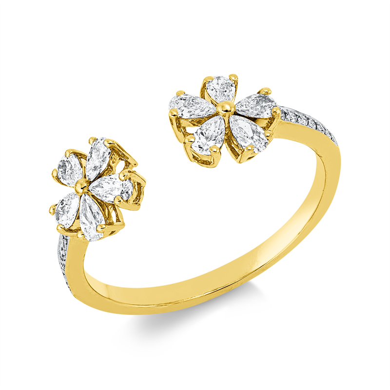 Ring 18 kt GG+WG, 10 Tropfen 0,43 ct, TW-vsi, 12 Brill. 0,04 ct, TW-si