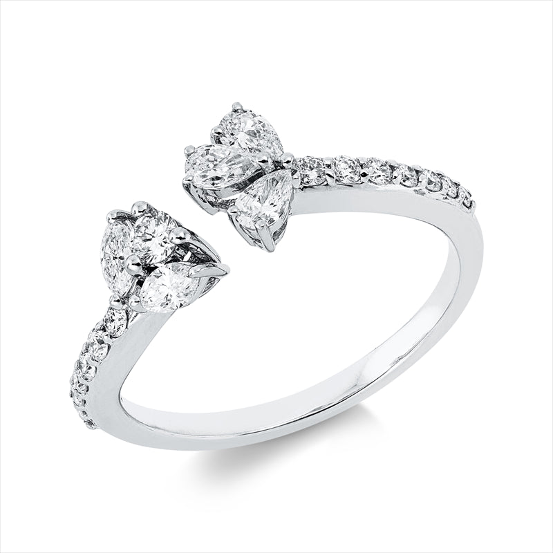 Ring 18 kt WG, 2 Nav. 0,14 ct, TW-vsi, 3 Tropfen 0,21 ct, TW-si, 15 Brill. 0,21 ct, TW-si