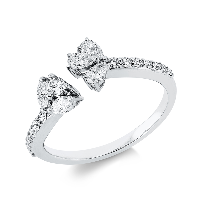 Ring 18 kt WG, 2 Nav. 0,12 ct, TW-vsi, 3 Tropfen 0,20 ct, TW-vsi, 15 Brill. 0,23 ct, TW-si