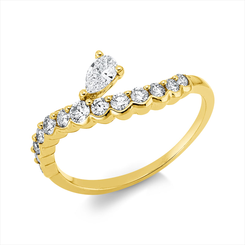 Ring 18 kt GG, 1 Tropfen 0,15 ct, TW-vsi, 13 Brill. 0,34 ct, TW-si