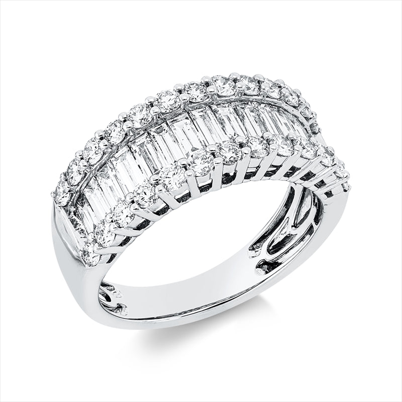 Ring 18 kt WG, 15 Bag. 1,11 ct, TW-vsi, 26 Brill. 0,80 ct, TW-si