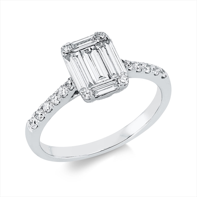 Ring 18 kt WG, 7 Bag. 0,40 ct, TW-si, 16 Brill. 0,23 ct, TW-si