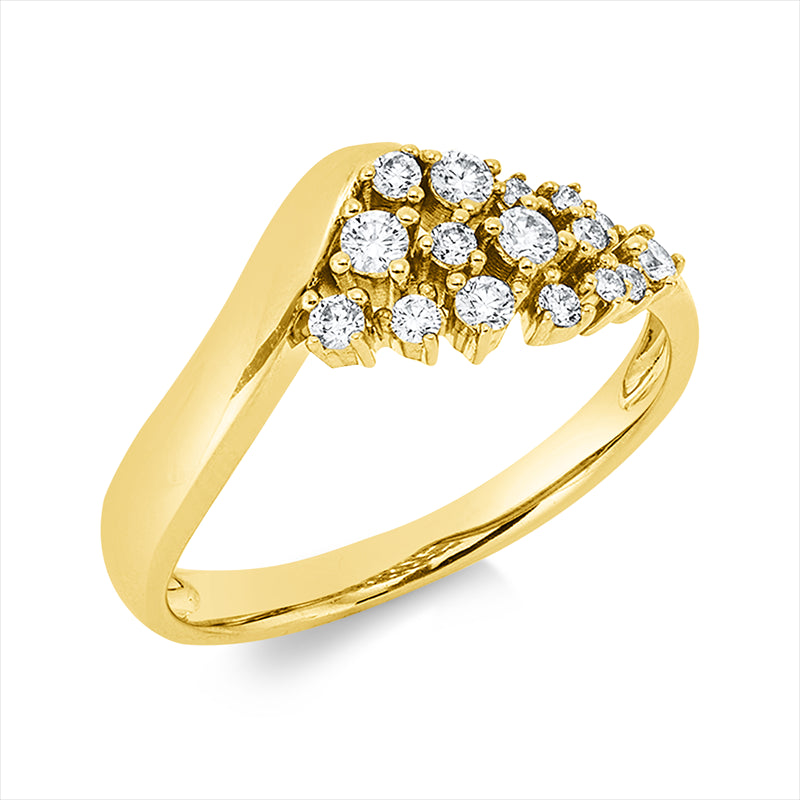 Ring 14 kt GG, 3 Brill. 0,08 ct, W-si/pi, 13 Brill. 0,17 ct, W-si/pi