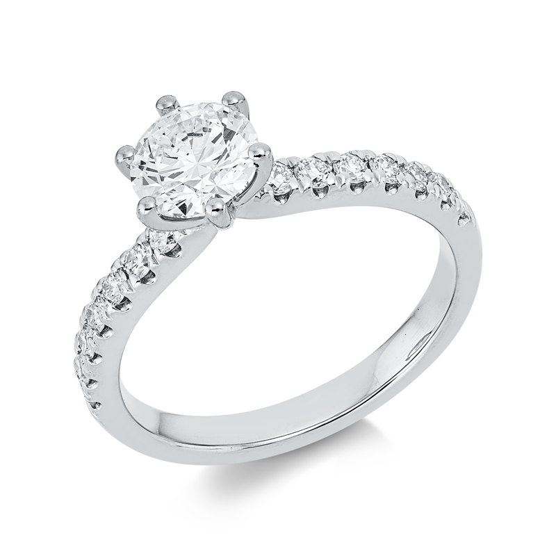 Ring 18 kt WG, GIA7526361226, 1 Brill. 0,70 ct, F-si, 14 Brill. 0,25 ct, TW-si