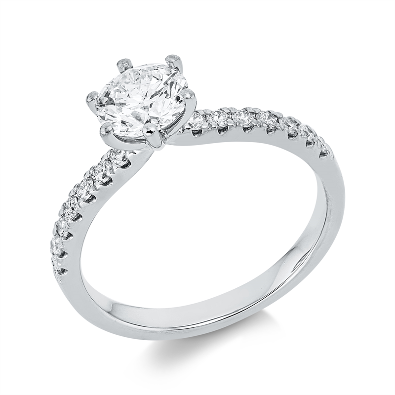 Ring 18 kt WG, GIA6515784829, 1 Brill. 1,00 ct, F-si, 14 Brill. 0,25 ct, TW-si